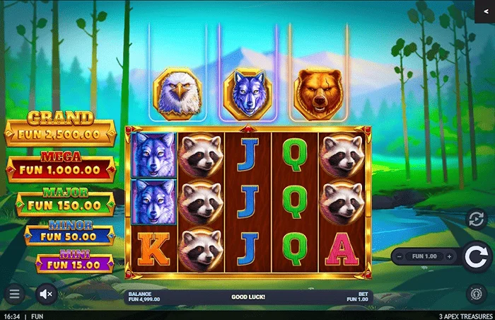 3 Apex Treasures - layar permainan utama dengan gulungan 5x3